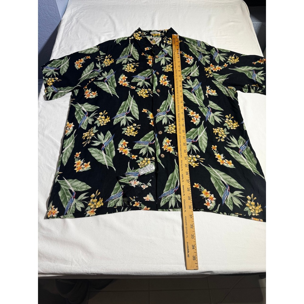 Ron Chereskin Mens XL Hawaiian Shirt Black Bird of Paradise Tropical Rayon XL